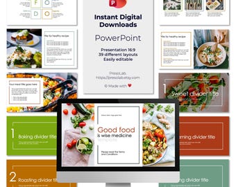 PLANTILLA DE PRESENTACIÓN DE POWERPOINT – Descarga digital editable instantánea – La buena comida es medicina sabia