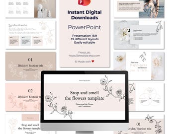PLANTILLA DE PRESENTACIÓN DE POWERPOINT – Descarga digital editable instantánea – Detente y huele las flores