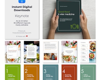 PLANTILLA DE FOLLETO DE PRESENTACIÓN – Descarga digital editable instantánea – La buena alimentación es medicina sabia