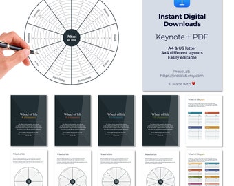 Plantilla de la Rueda de la Vida / Coaching y Bienestar (PDF, Keynote)