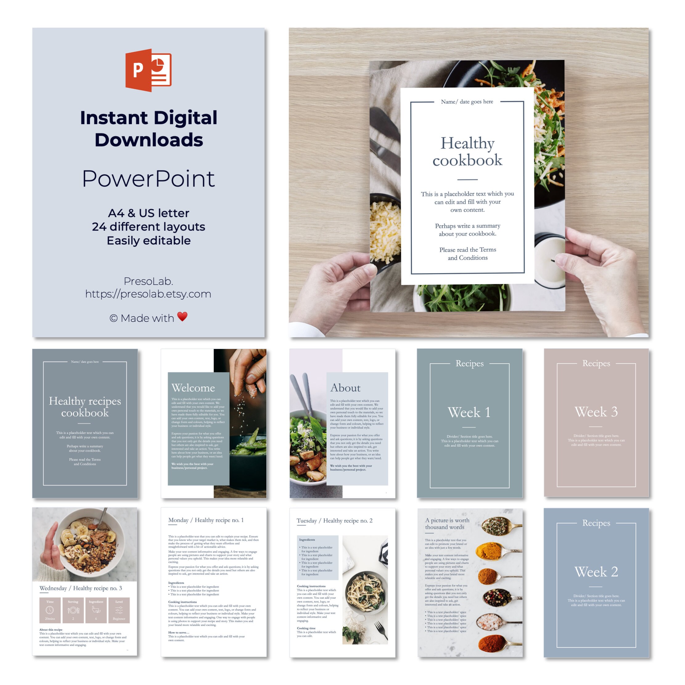 Powerpoint Food Recipe Example POWERPOINT RECIPES TEMPLATE – Instant Digital Editable Download ...