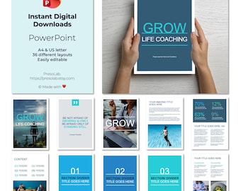 PLANTILLA DE FOLLETO DE POWERPOINT – Descarga digital editable instantánea – Crecer: Coaching de vida