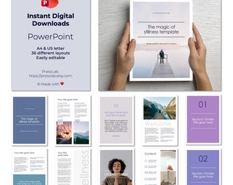 PLANTILLA DE FOLLETO DE POWERPOINT – Descarga digital editable instantánea – La magia de la quietud