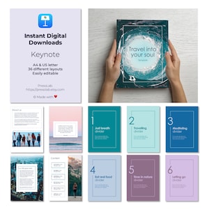 PLANTILLAS DE FOLLETOS KEYNOTE – Descarga editable digital instantánea – Viaja a tu alma