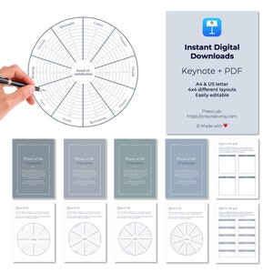 WHEEL OF LIFE | Coaching Wheel | Wellness Wheel | Keynote , Pdf – Instant Digital Editable Download