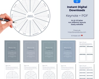 Plantilla de la Rueda de la Vida / Coaching y Bienestar (PDF, Keynote)