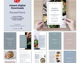 POWERPOINT RECIPES TEMPLATE – Instant Digital Editable Download - booklet, e-book, cookbook