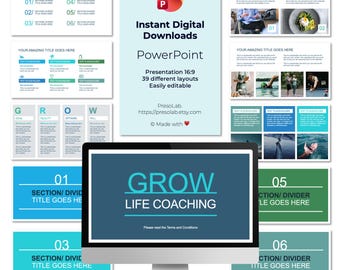 PLANTILLA DE PRESENTACIÓN DE POWERPOINT – Descarga digital editable instantánea – Crecer: Coaching de vida