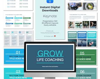 PLANTILLA DE PRESENTACIÓN PRINCIPAL – Descarga digital editable instantánea – Crecer: Coaching de vida
