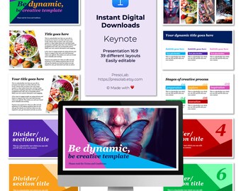 KEYNOTE PRESENTATION TEMPLATE – Instant Digital Editable Download – Be dynamic, be creative
