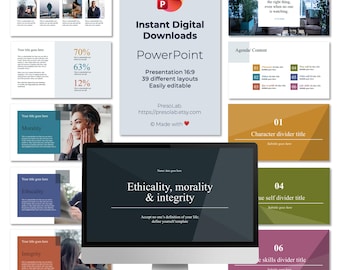 PLANTILLA DE PRESENTACIÓN DE POWERPOINT – Descarga digital editable instantánea – Ética, moralidad e integridad
