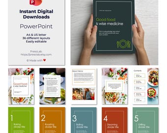 POWERPOINT-BOEKJESJABLOON – Directe digitale bewerkbare download – Lekker eten is een verstandig medicijn