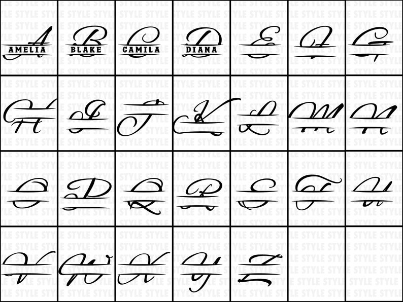 Split Script Letters Split Monogram SVG Bundle, Fancy Letters Font, Handwritten Script for ...