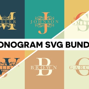 Split Monogram SVG, Serif Embroidery Font, Fancy Letters Font, Last Name, Fonts for Cricut, Family Last Name Sign, SVG Files for Cricut