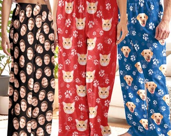 Custom Pajama Pants with Faces, Custom Dog & Cat Portrait PJs, Family Matching Loungewear