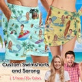 Custom Face Swim Trunks & Sarong: Personalized Couple Swimwear