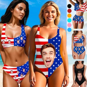 Custom Face Swimsuit: American Flag One-Piece Bathing Suit