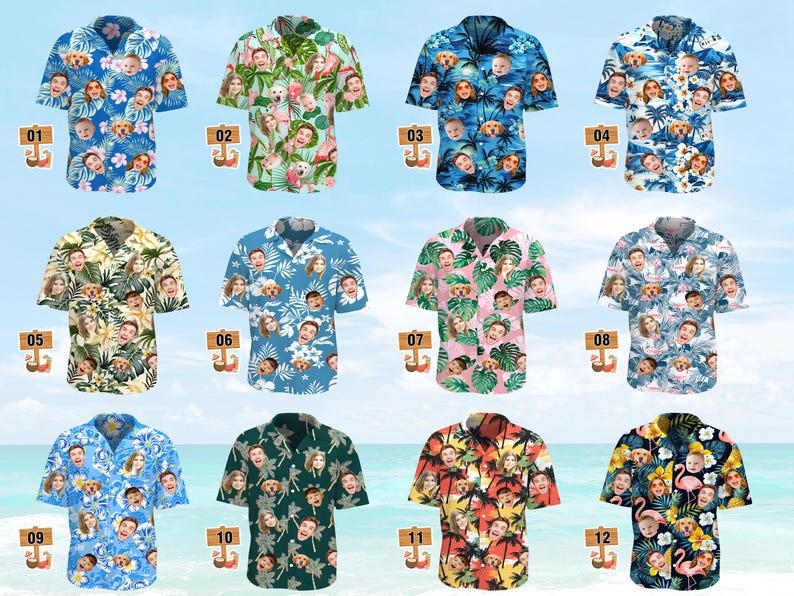 Custom Face Hawaiian Shirt, Personlized Photo Button-Up Shirts for Dad Men, Bachelor Party Shirt image 2