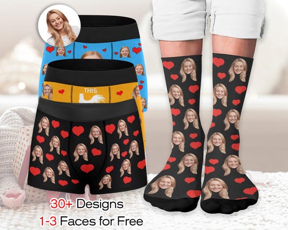 Custom Face Boxers and Socks, Personalized Photo Underwear, Anniversary Gift