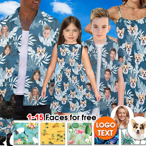Custom Hawaiian Shirts Sleeveless Dress with Face,Personalized hawaiian shirt for vacation dad,Customize Summer Floral Beach Dress for Women