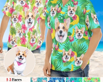 Custom hawaiian shirt with dog picture, Personalized Photo Hawaiian Shirt, Custom Dog Cat Face Tropical Shirts, Personalized Dog Dad Gifts
