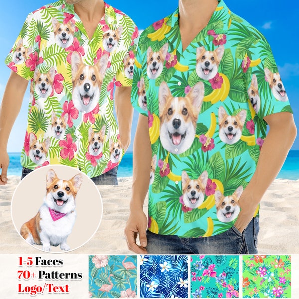 Custom hawaiian shirt with dog picture, Personalized Photo Hawaiian Shirt, Custom Dog Cat Face Tropical Shirts, Personalized Dog Dad Gifts