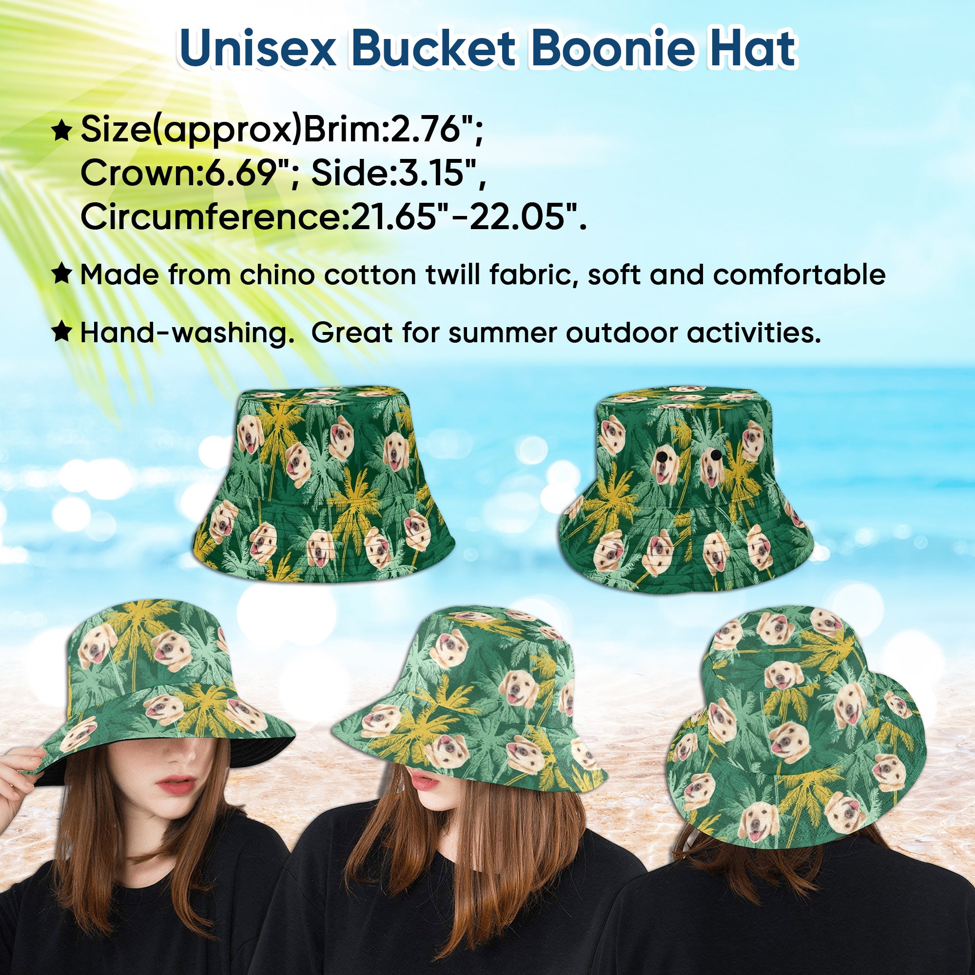 🔥Buy 2 FREE SHIPPING🔥Custom Hawaiian Shirt with Multiple Faces & Matching Bucket Hat - Personalized Photo Shirt for Couples & Families, Unique Gift for Men or Dad
