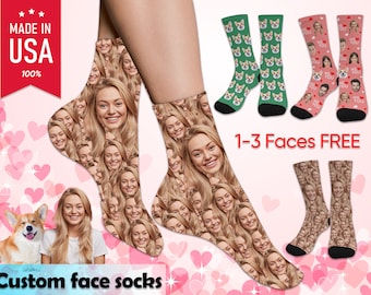 Custom Funny Face on Socks, Custom Photo Socks,Best Photo Gift for Boyfriend/Dad/Mom, Personalize Dog Face Socks, Multi-Face Custom Socks
