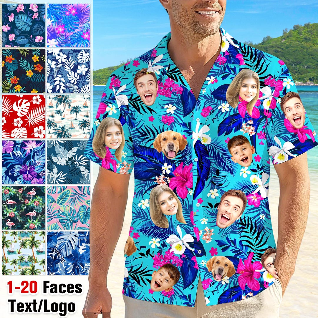 Custom Face Hawaiian Shirt, Personlized Photo Button-Up Shirts for Dad Men, Bachelor Party