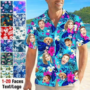 Custom Face Hawaiian Shirt, Personlized Photo Aloha Tropical Shirt, Birthday Button-Up Shirts for Men