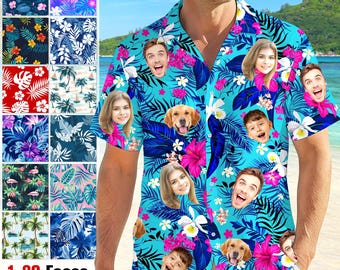 Custom Face Hawaiian Shirt, Personlized Photo Button-Up Shirts for Dad Men, American Flag Shirt