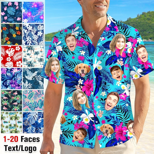 Custom Face Hawaiian Shirt, Personlized Photo Button-Up Shirts for Men