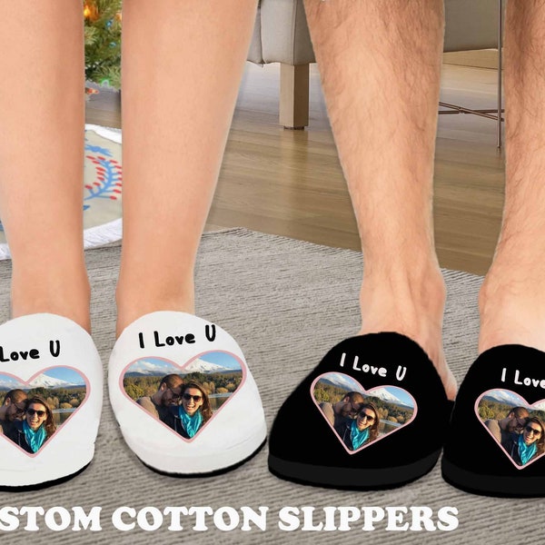 Custom Men and Women Cotton Slipper, Couple House Slipper, Personalized Slippers, Anniversary/ Christmas/ Valentine's Day Gift for Boyfriend