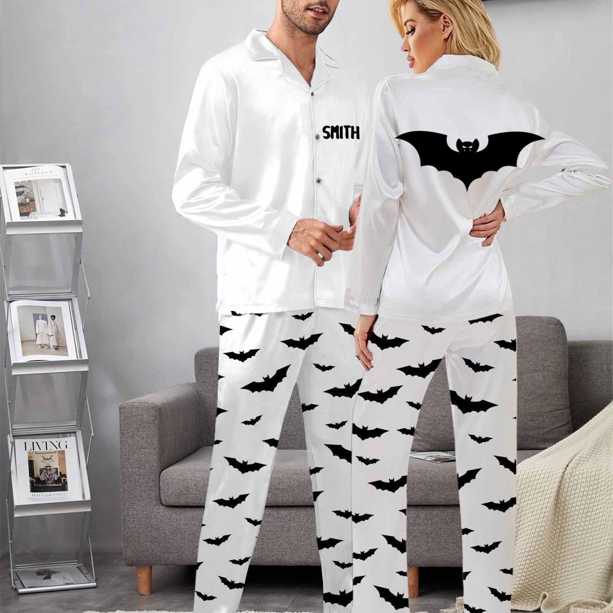 Couples Halloween Pajamas Bat Pattern Custom Men s Pajamas Name Custom Couple Pajamas Sets Custom Gifts for Halloween Night Gift for Him Etsy Canada