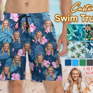 Custom Face Men Swim Trunks,Personalized Hawaiian Men's Beach Shorts with Face,Swim Trunks with Face Logo,men swimwear face,Fathers Day gift