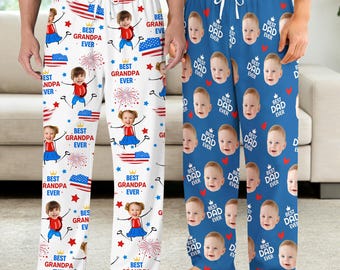 Custom Face Drawstring Pajama Pants, Photo Gift for Dad Grandpa, Personalized Father's Day Gift