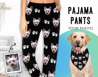 Custom Dog Photo Pajamas Men and Women. Personalize Face Pajama Pants, Photo Custom Pet Dog Bandana, Custom Christmas Gifts for Pet Lover