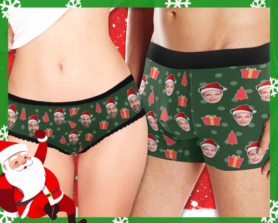 Funny Custom Couple's Christmas Underwear, Couple's Christmas Gifts,  Personalized Boxers Briefs, Custom Couple Underwear, Christmas Gifts 