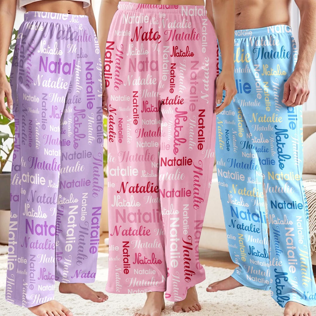 Pyjamas Fancy Text Custom Name Text Pajama Pants: Personalized Christmas Loungewear Gift ...