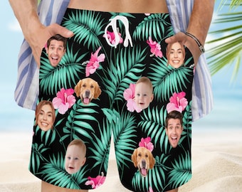 Custom Face Men's Swim Trunks, Personalized Beach Shorts, Vacation Gift