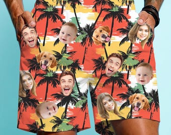 Personalized Face Beach Shorts: Custom Men's Bathing Suit, Father's Day Gift