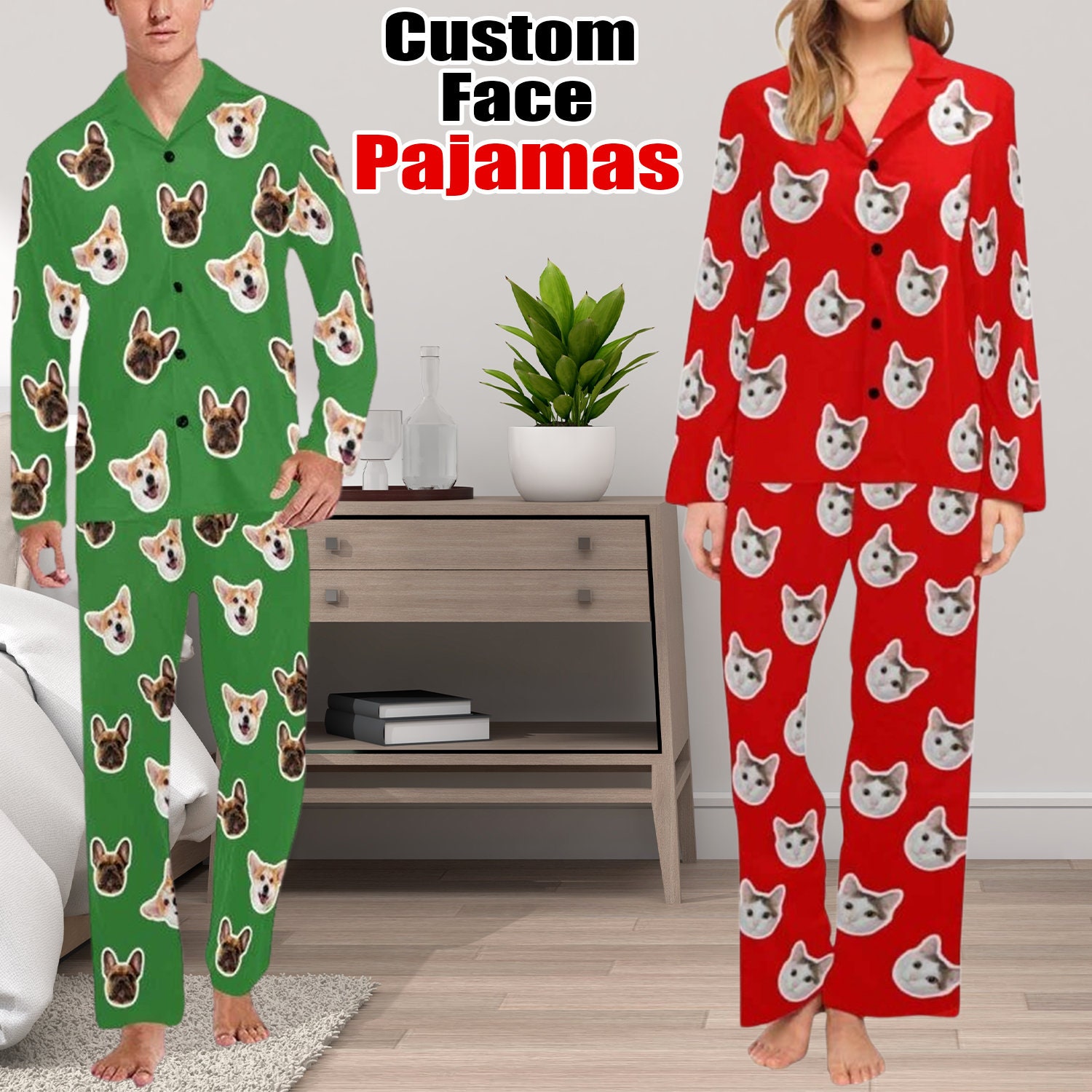 Custom Family Face Pajama Personalized Pet Photo Pajama Set