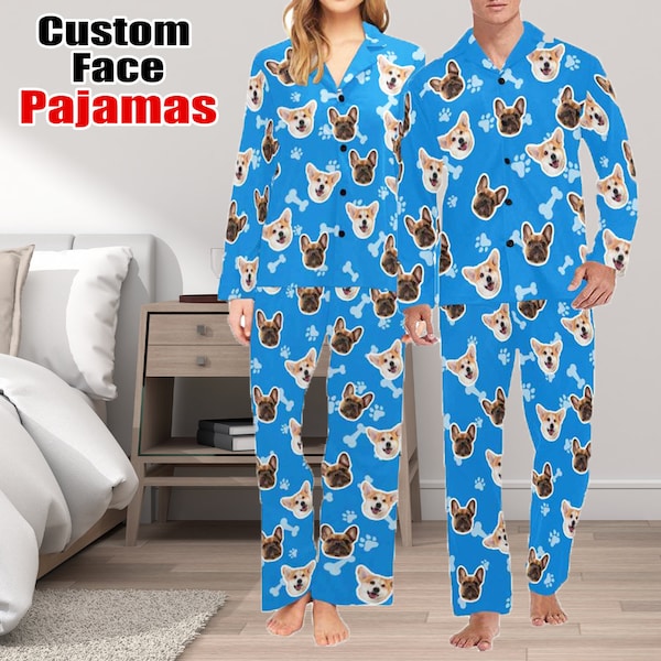 Custom Pajamas face for family, Personalized dog face Pajama set, Custom pajama pants with face, Personalized pajamas Valentine's Day gift