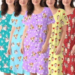 Custom Face Pajama Dress: Personalized Photo Sleep Dress, Christmas gifts