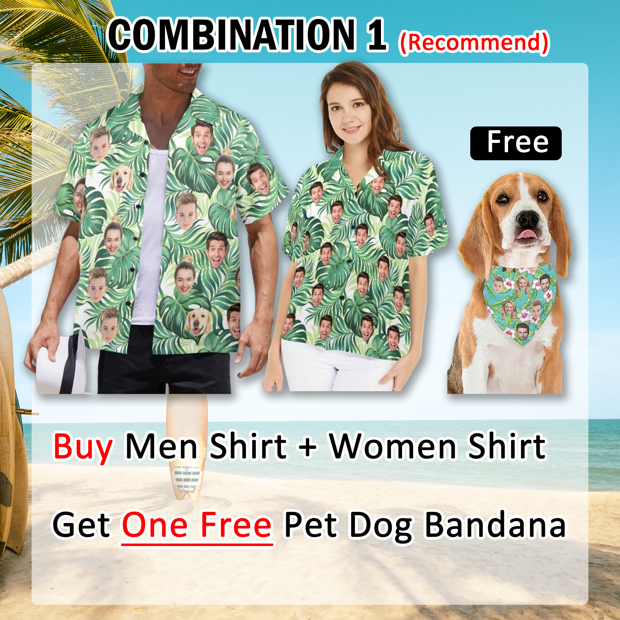 🔥Buy 2 FREE SHIPPING🔥Custom Hawaiian Shirt with Multiple Faces & Matching Bucket Hat - Personalized Photo Shirt for Couples & Families, Unique Gift for Men or Dad