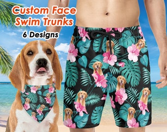 Custom Face Swim Trunks dog bandana, Custom Men beach shorts with dog face photo, Custom man swimsuit swimwear for party,Father's Day Gifts