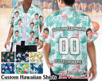 Custom Hawaiian Shirt with Face Logo Number,Custom Sport Fans Theme Hawaiian Shirt,playoff design shirts,Personalized Hawaiian Button Shirt