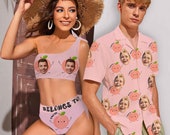 2022 New Bikini Designs, Girl 39 s Bikini with Pink Peach Pattern, Custom Clothing for Summer Party, Bachelorette Party Custom Shirts for Him