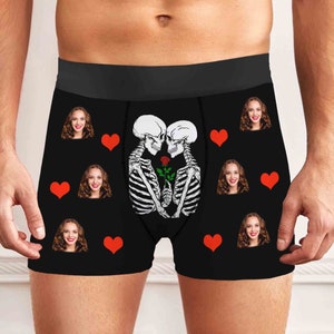 Face Custom Men's Underwear, Skull Pattern Design Men's Bottoms, Personalized Men's Boxers Briefs as Valentine's Day/ Anniversary Gifts