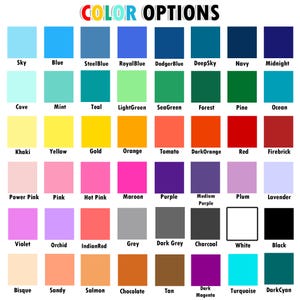 May include: A color chart with 48 different color swatches, each labeled with its name. The colors are arranged in rows and columns, with the names of the colors listed below each swatch.